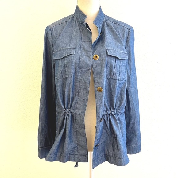 COLDWATER CREEK Casual Denim Safari Style Jacket with drawstring waist SIZE S - Picture 1 of 7